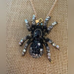 Gothic Spider Pendant Necklace Black AB Rhinestones Gold Tone 29” Chain